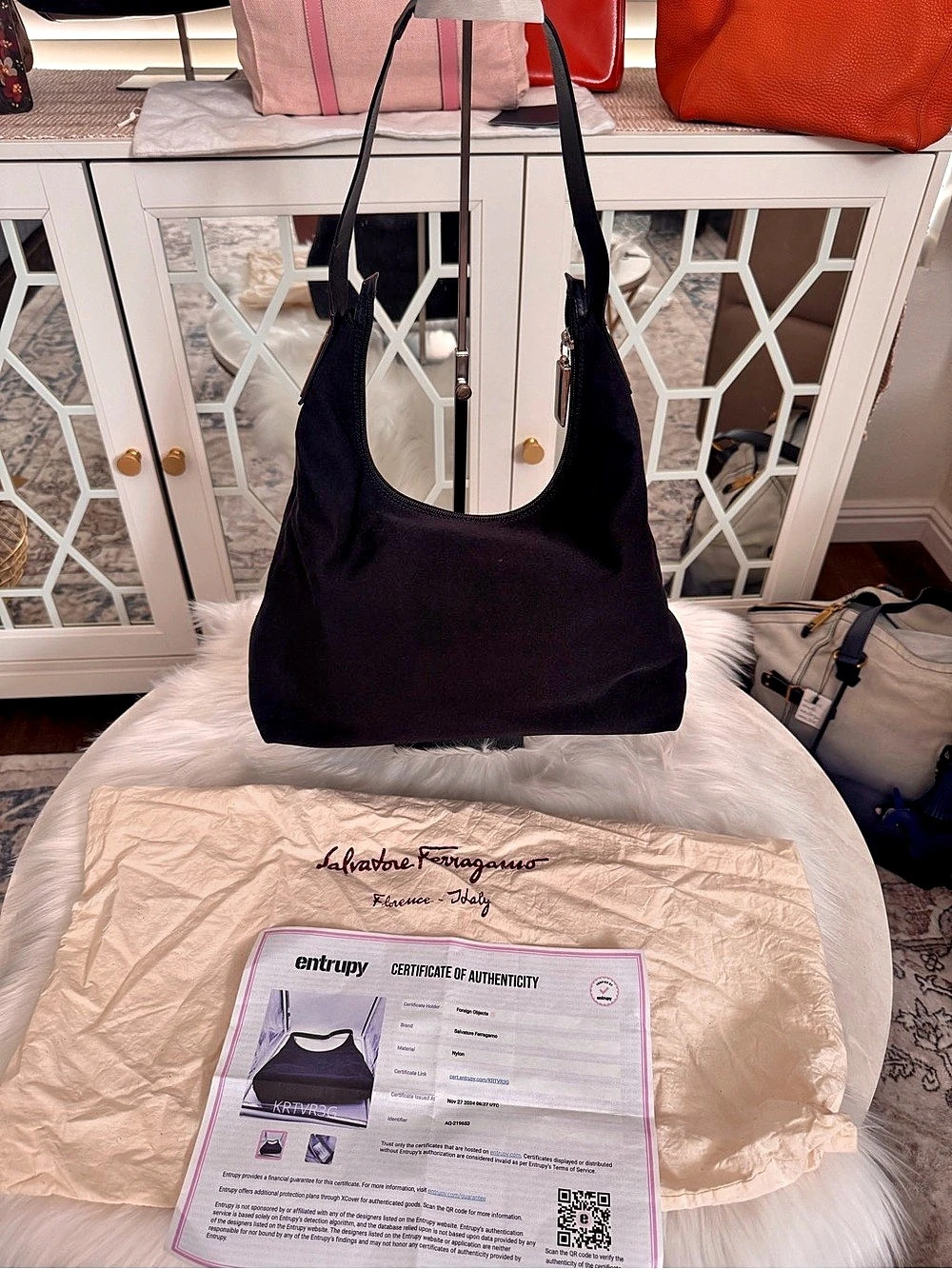 Salvatore Ferragamo Black Nylon Hobo Shoulder Bag